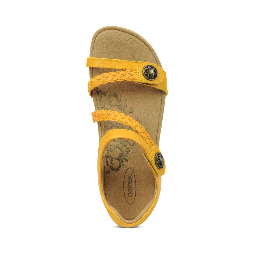 Aetrex Women's Jillian Braided Quarter Strap Sandals - Sunflower | USA KJRUC9M
